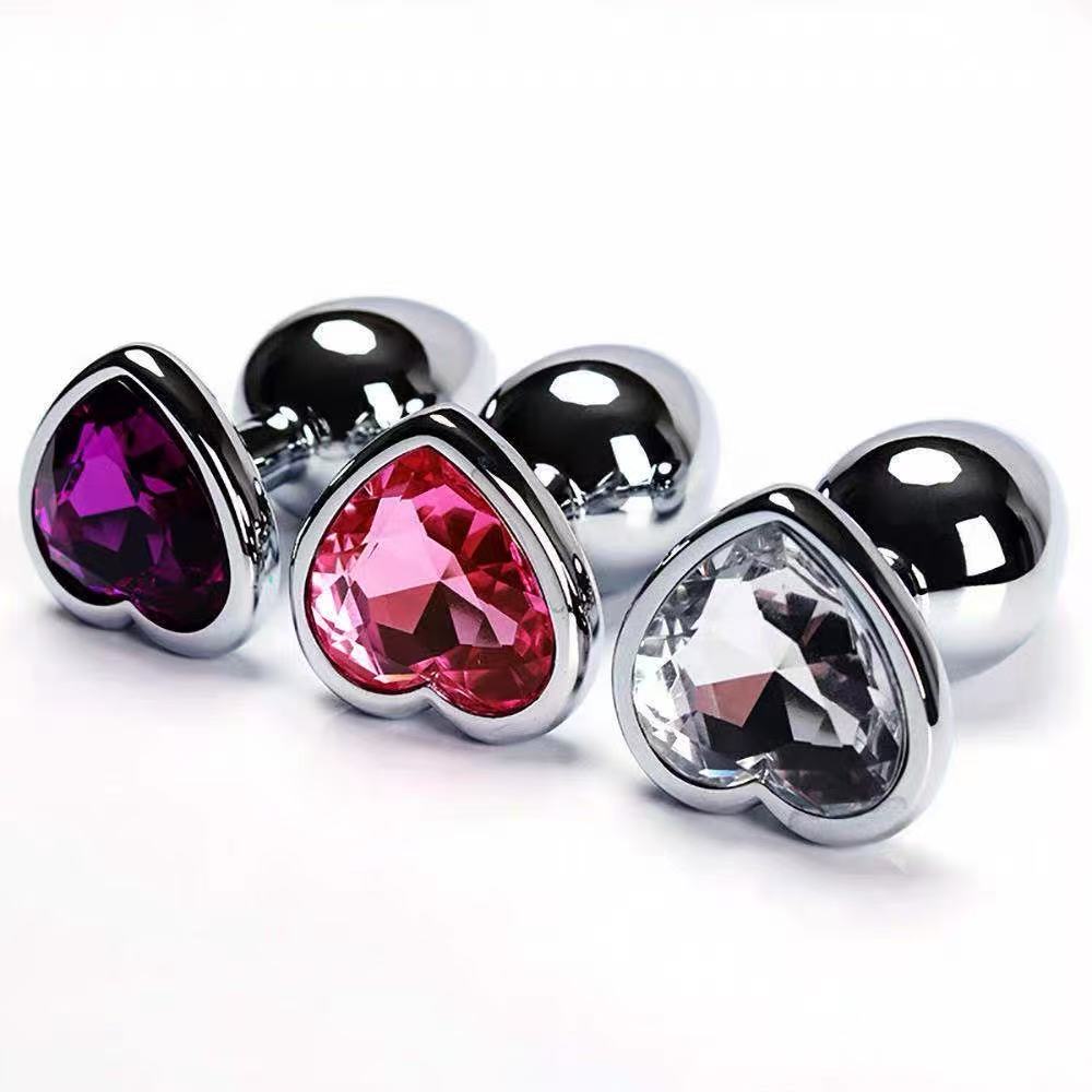 Heart Gem Anal Plug – Jeweled Metal Butt Plug with Flared Base