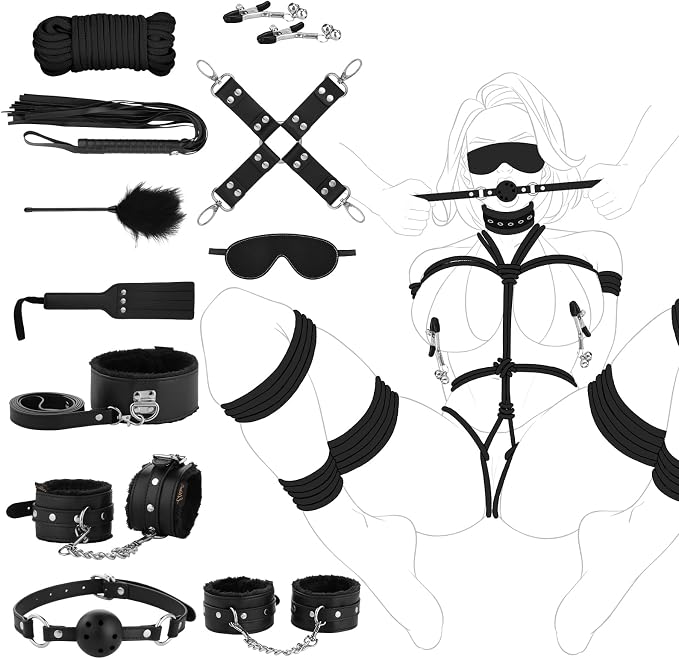 10-Piece Adult Roleplay Restraint Set |  Adjustable Design in Black or Pink
