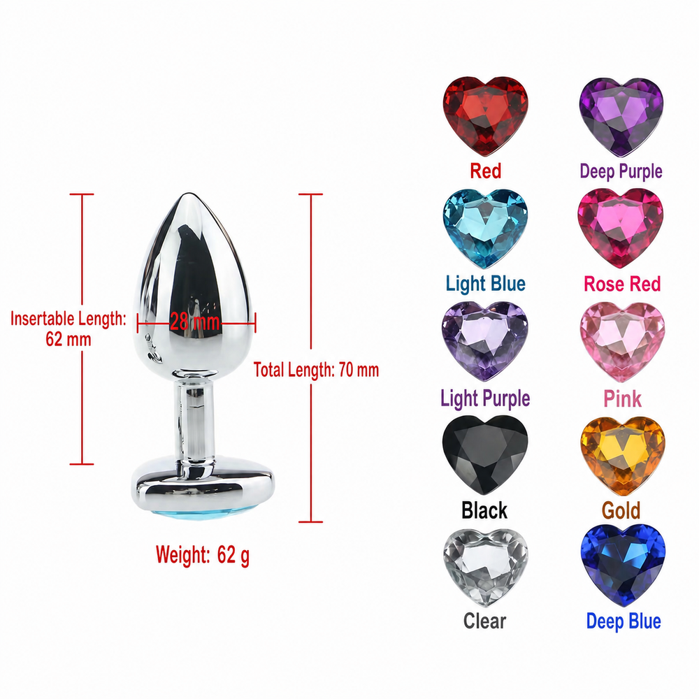 Heart Gem Anal Plug – Jeweled Metal Butt Plug with Flared Base